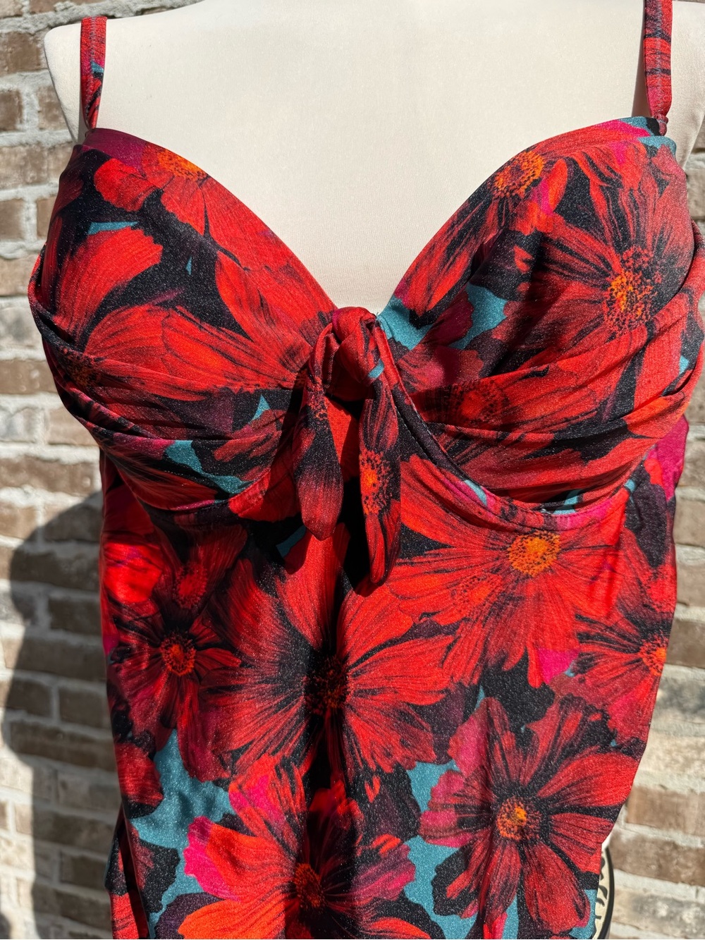 38G Pour Moi Red Floral One-Piece Swimsuit 38G - Picture 3 of 14